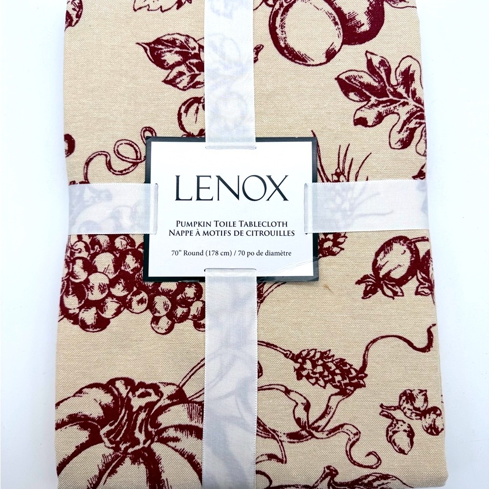 Lenox Cream and Burgundy Pumpkin Round 70” Toile Tablecloth
